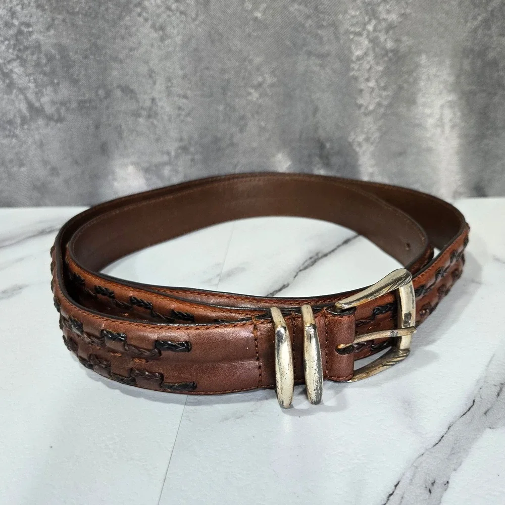 Arden Leather Co Belt Mens 46 Laced Whipstitch Full Grain Cowhide Western Casual